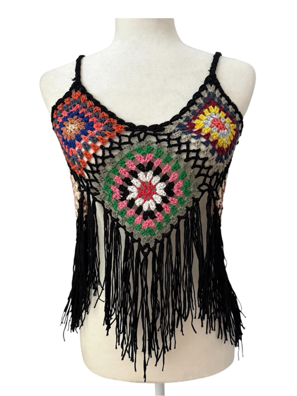 CROCHET Granny Square Fringe Top